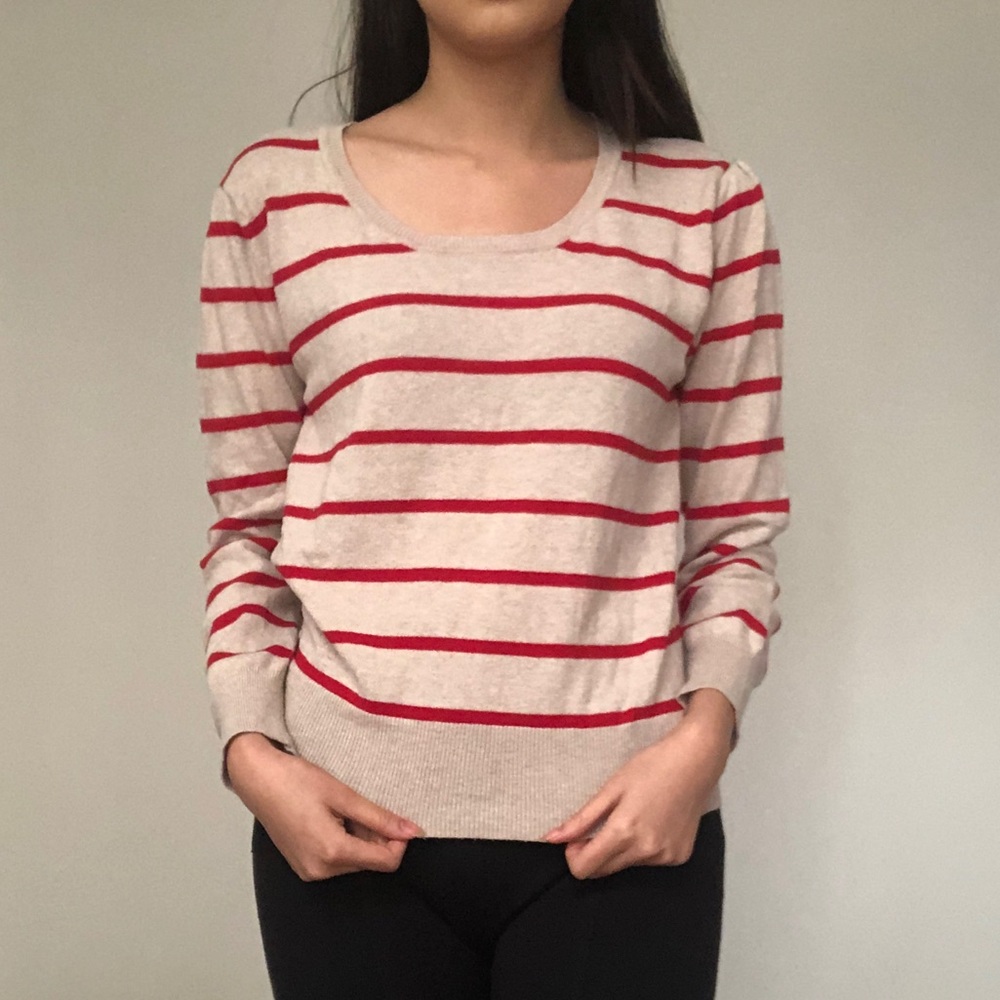 Red and Beige Striped Sweater